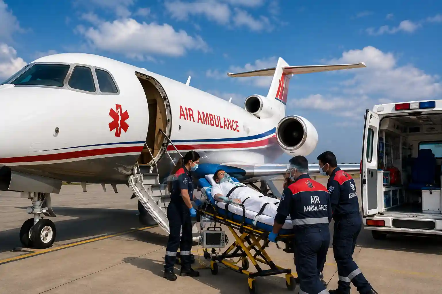 Air ambulance service with medical support