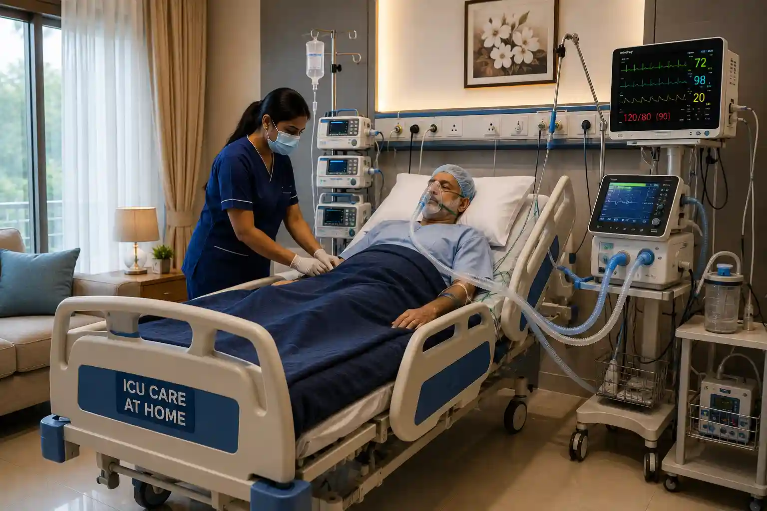 ICU setup at home with medical equipment