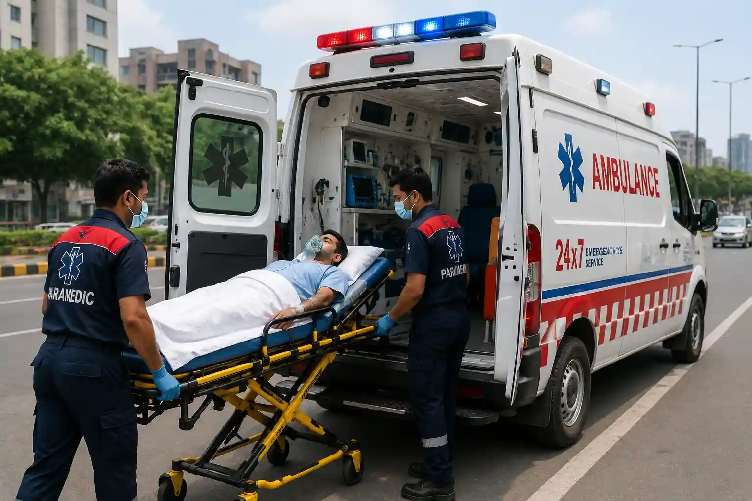 Road ambulance service for emergency patient transportation